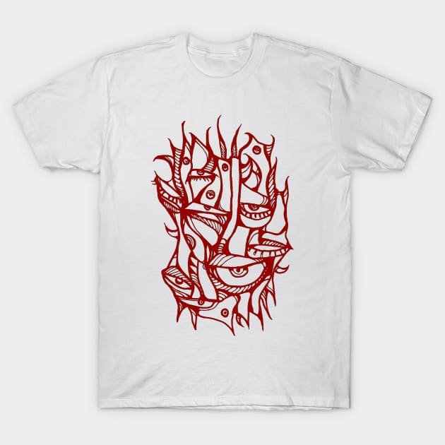 Abstract lines surreal magic eyes 3D red T-Shirt by JNAA